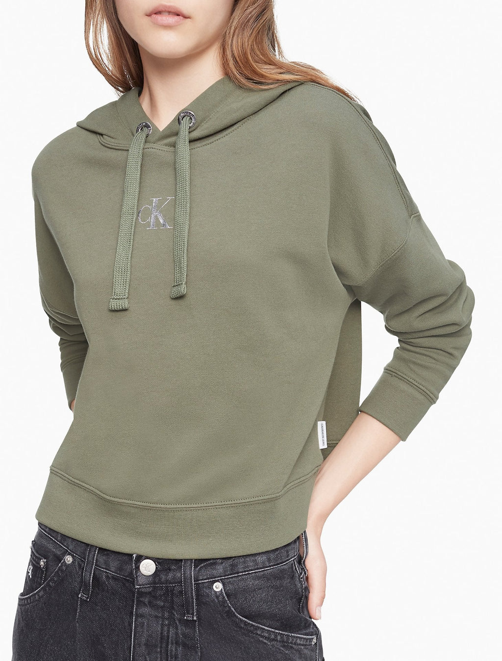 Calvin Klein Micro Monogram Logo Cropped Hoodie