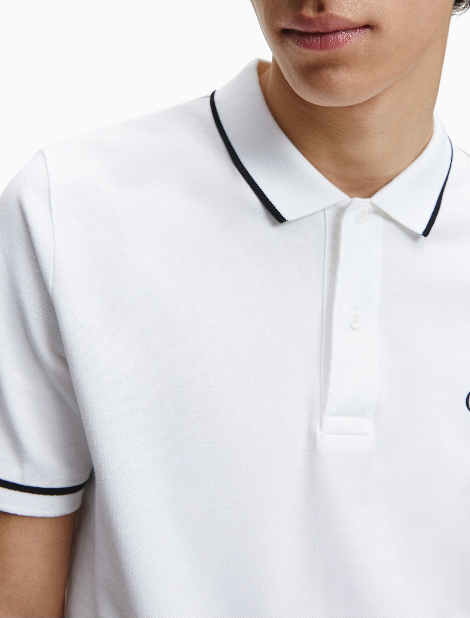 Calvin Klein Slim Fit Stretch Pique Monogram Logo Polo Shirt - Men