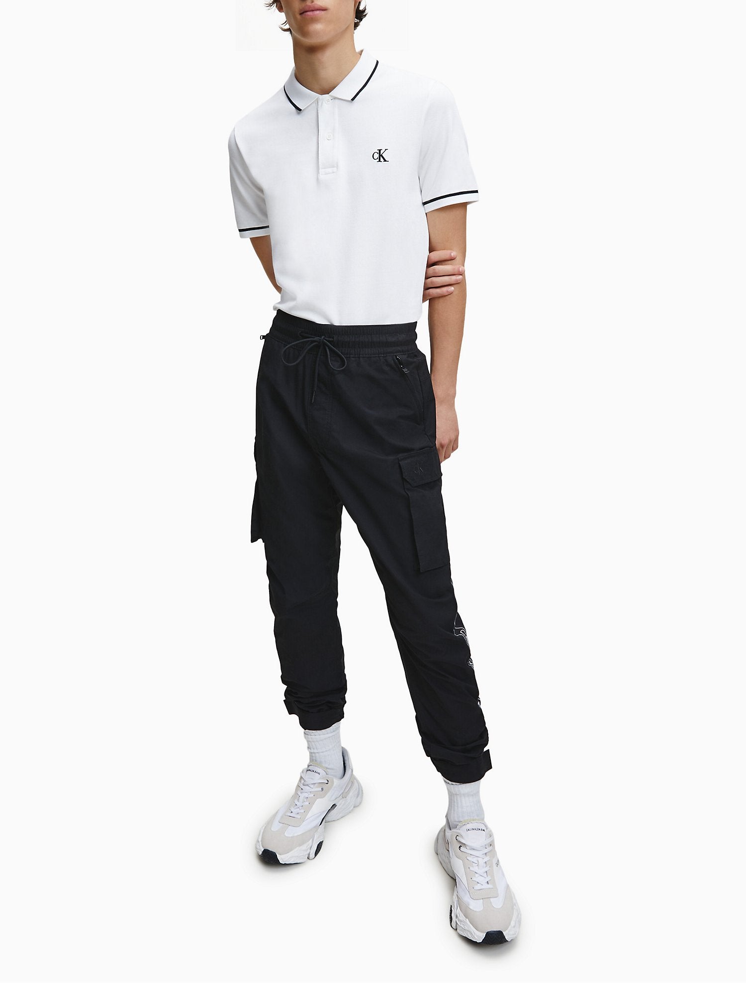 Calvin Klein Slim Fit Stretch Pique Monogram Logo Polo Shirt - Men