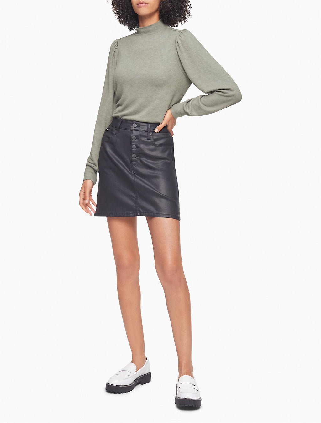 Calvin Klein Mock Neck Blouson Sleeve Sweater - Women