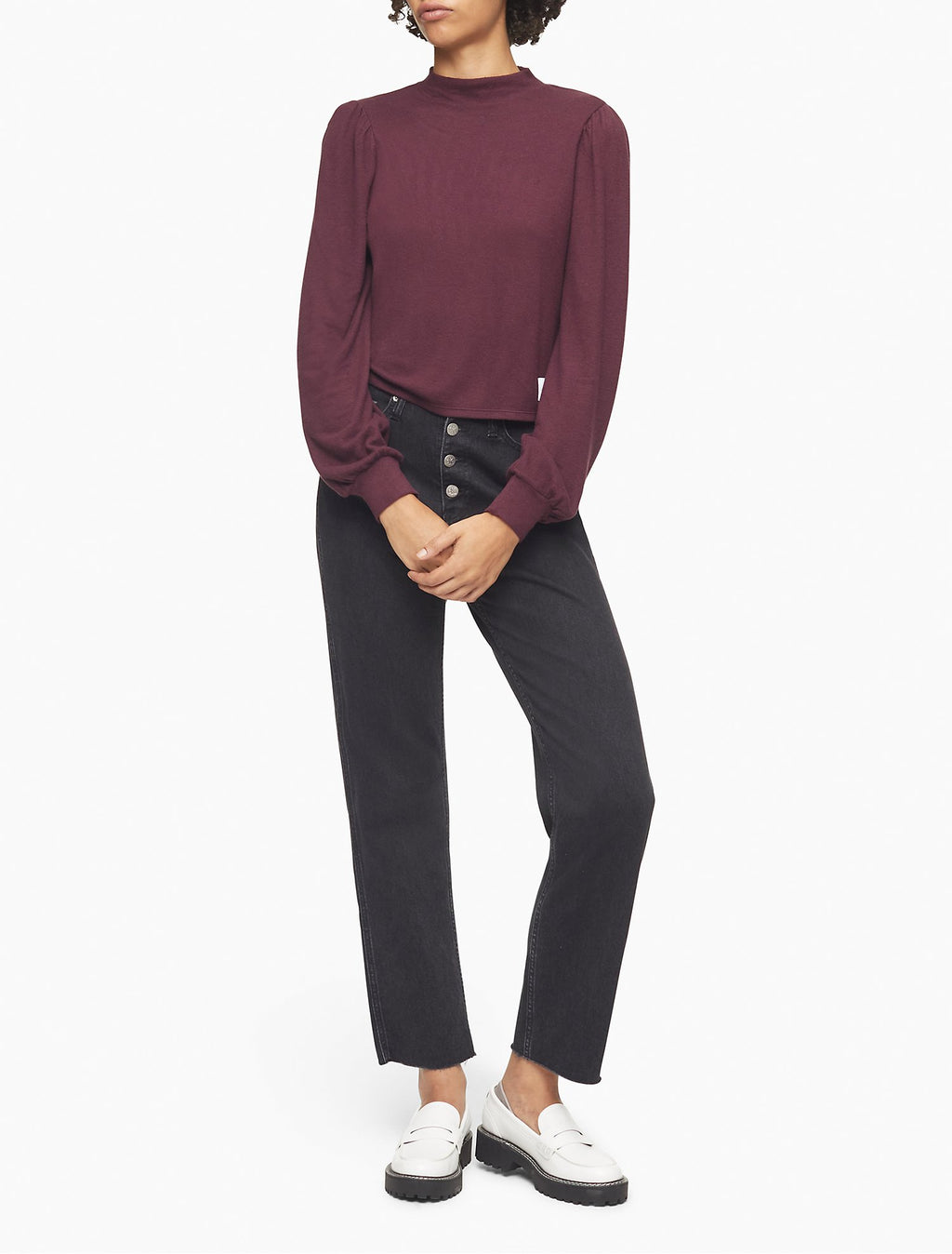 Calvin Klein Mock Neck Blouson Sleeve Sweater - Women