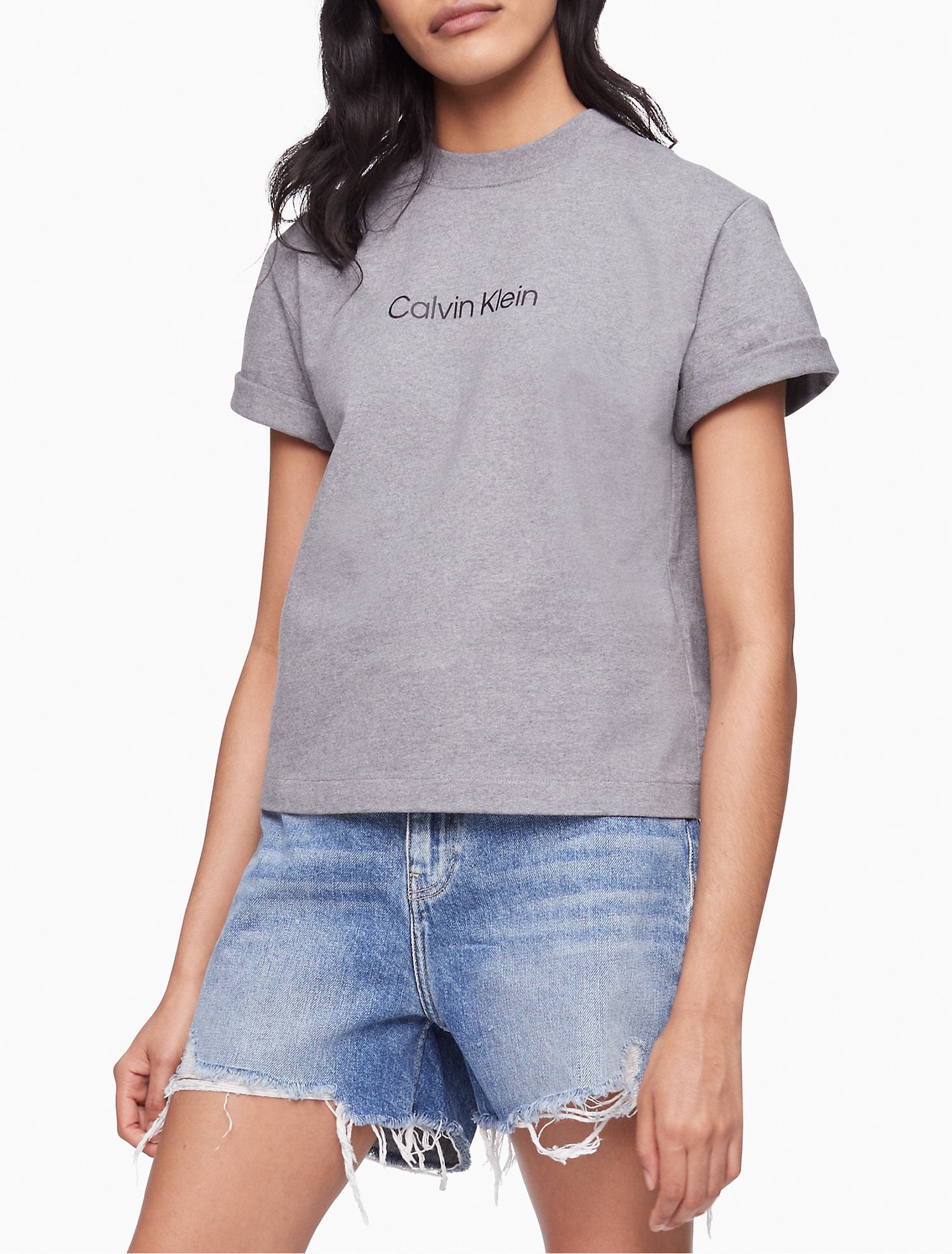 Calvin Klein Women T-Shirts Medium Grey Heather- Oshoplin