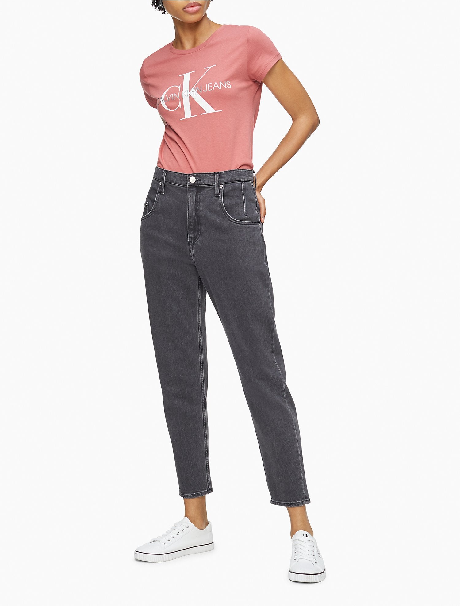 Calvin Klein Metallic Monogram Logo Crewneck T-Shirt - Women