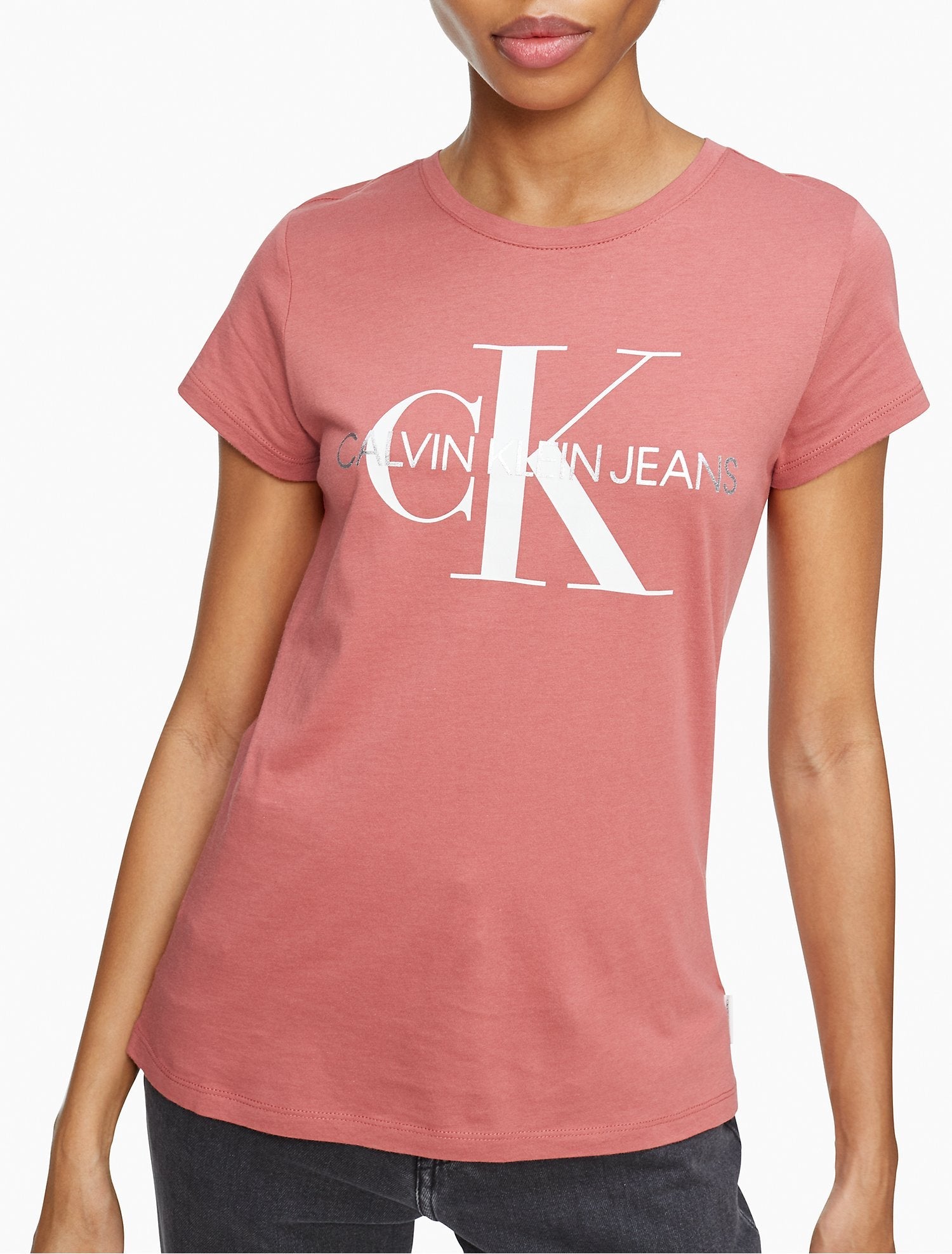 Calvin Klein Metallic Monogram Logo Crewneck T-Shirt - Women