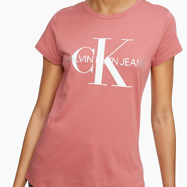 Crewneck Monogram Metallic Klein T-Shirt Logo - Calvin Women