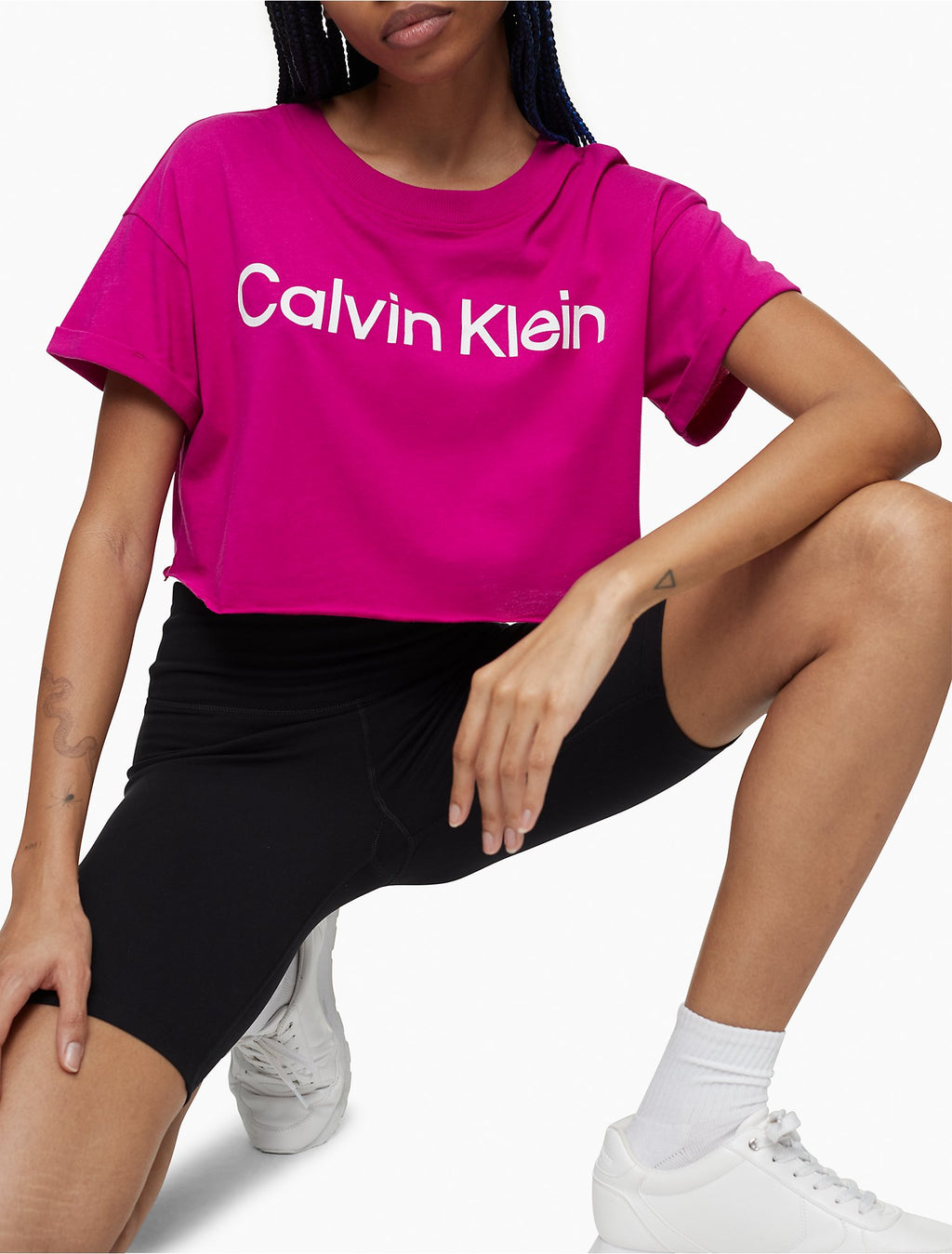 Calvin Klein Performance Logo Rolled Cuff Crop T-Shirt - Women
