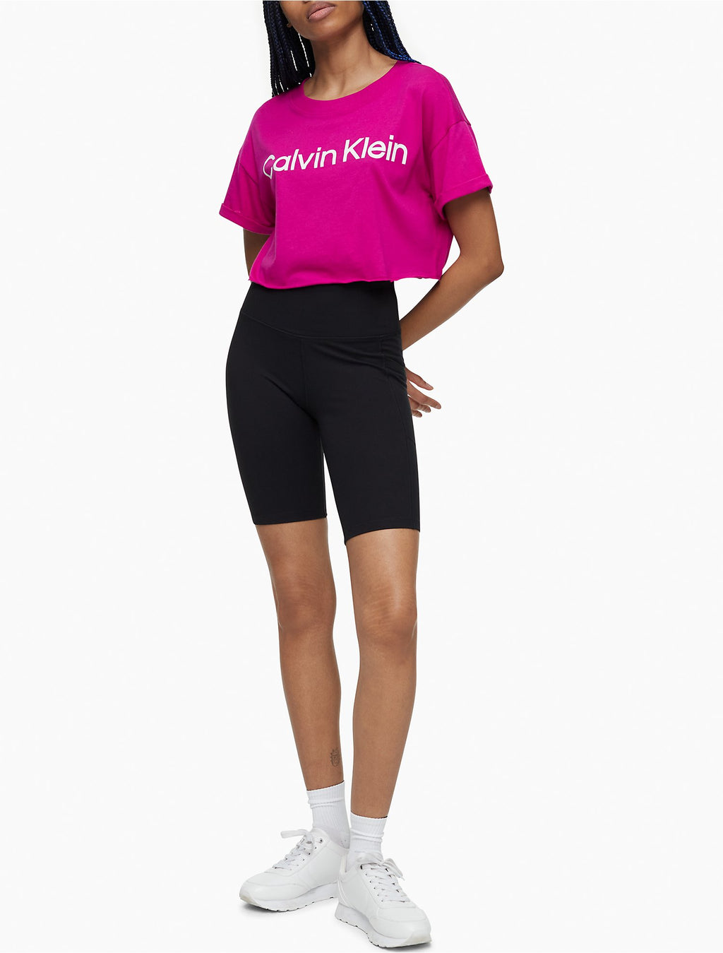 Calvin Klein Performance Logo Rolled Cuff Crop T-Shirt - Women