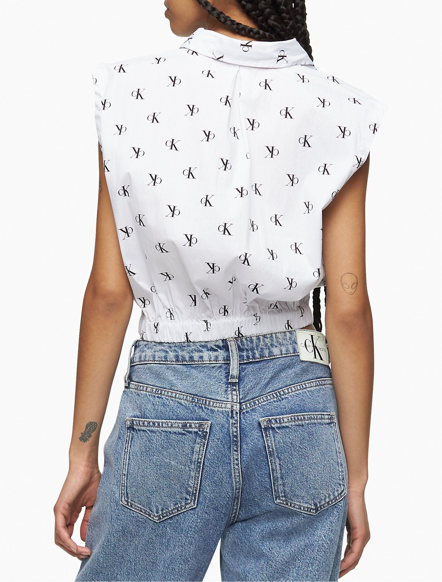 Calvin Klein Allover Logo Cropped Button-Down Shirt - Women