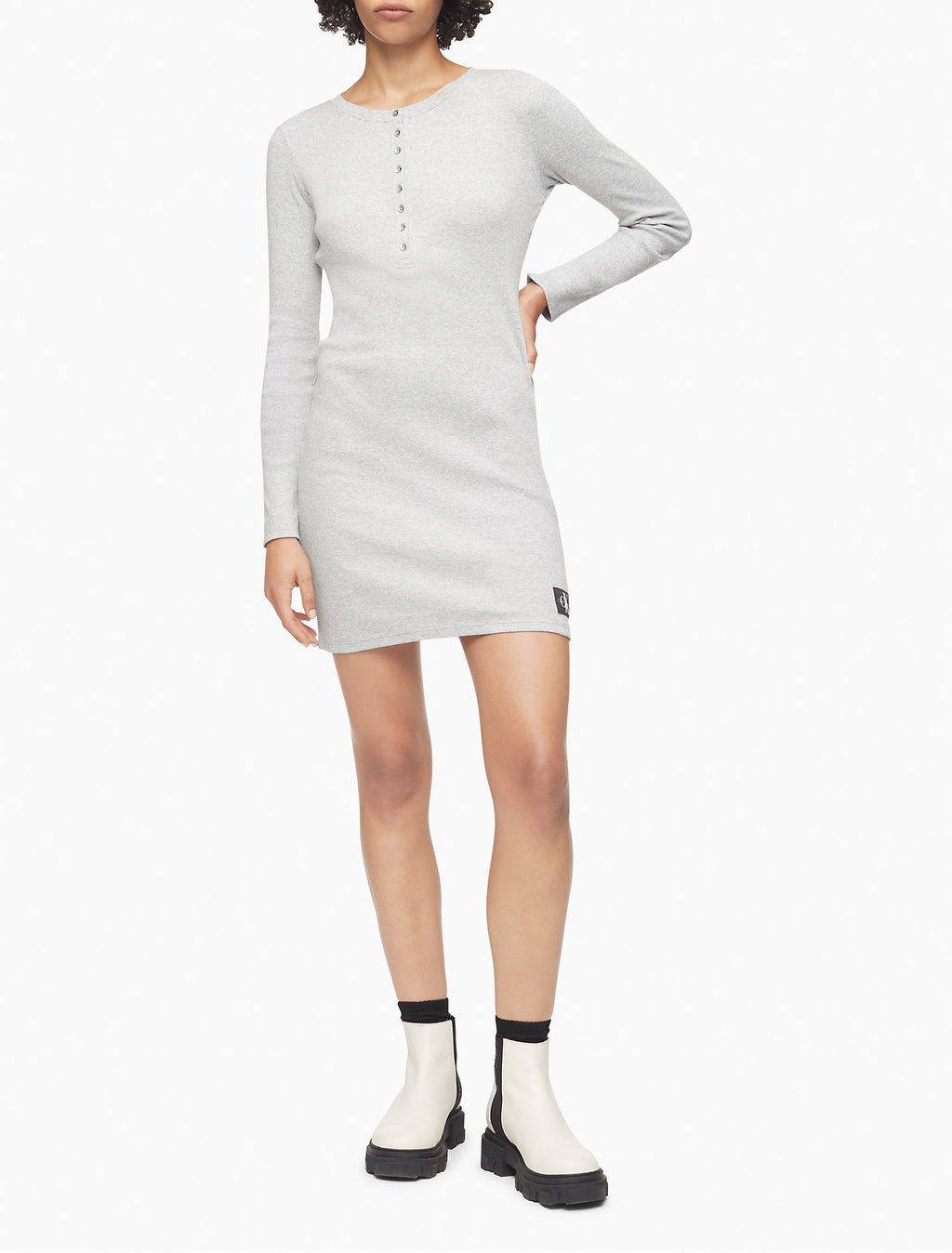 Calvin Klein Ribbed Monogram Logo Henley Dress - Women