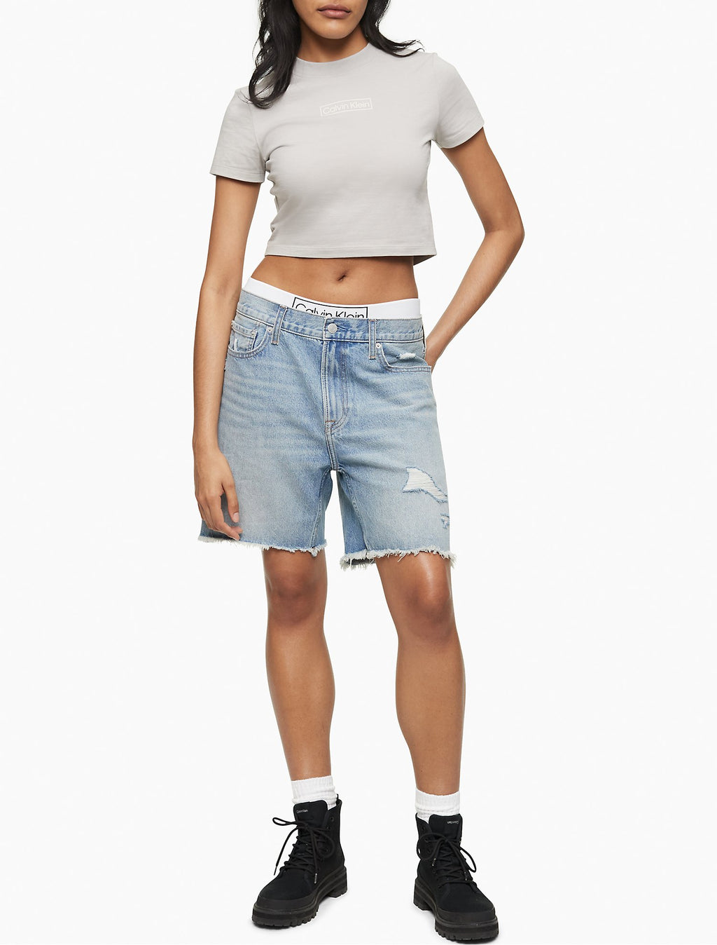 Calvin Klein Baby Box Logo Cropped T-Shirt - Women