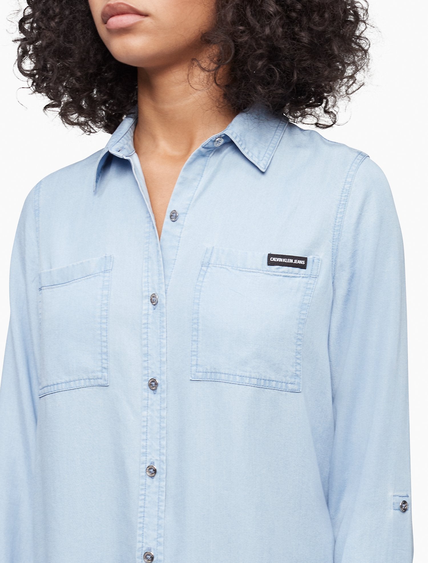 Calvin Klein Solid Button-Down Roll Sleeve Shirt - Women