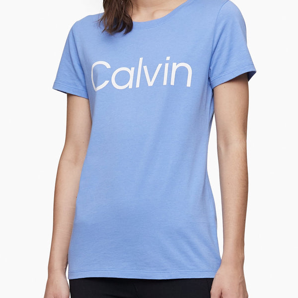 Calvin Klein Performance Logo Tape Cropped T-shirt in Blue