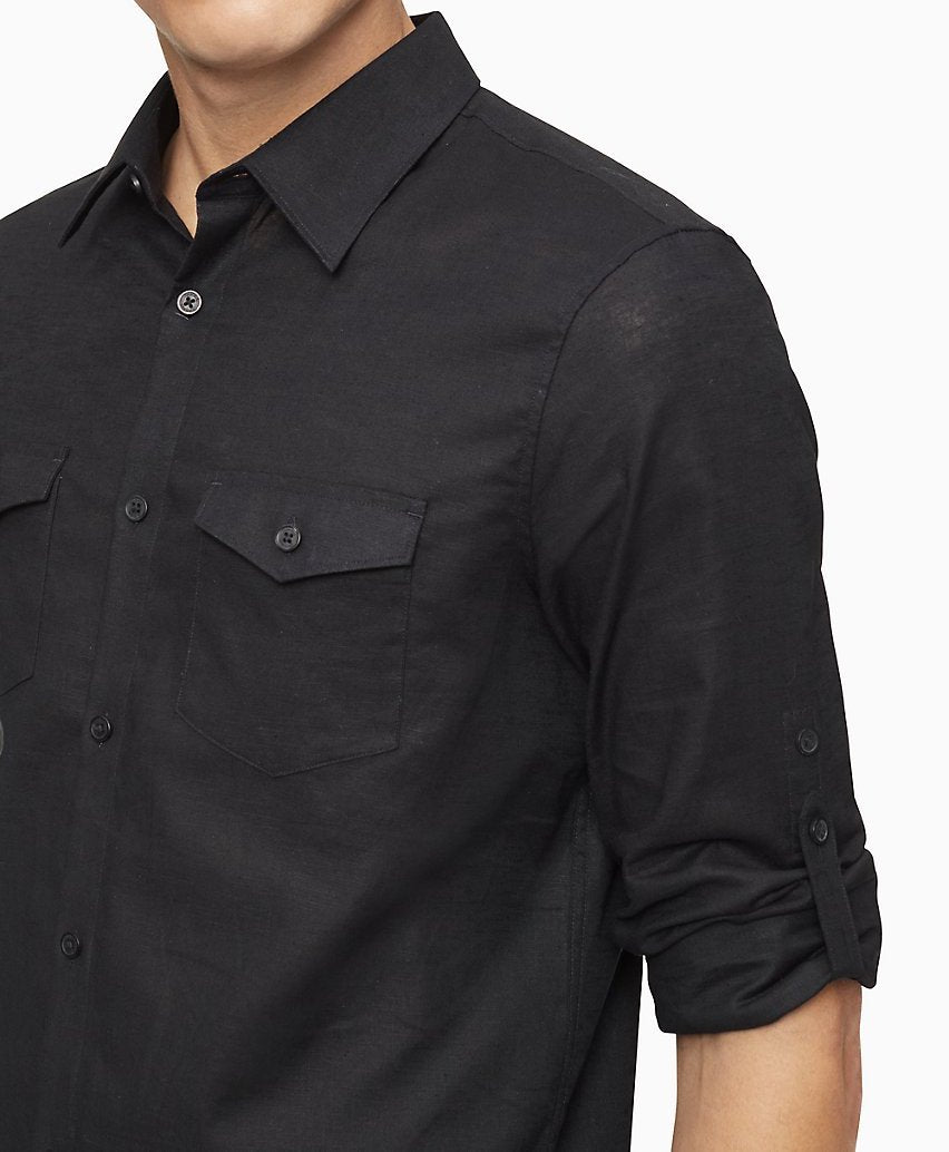 Calvin Klein Stretch Linen Blend Button-Down Shirt - Men