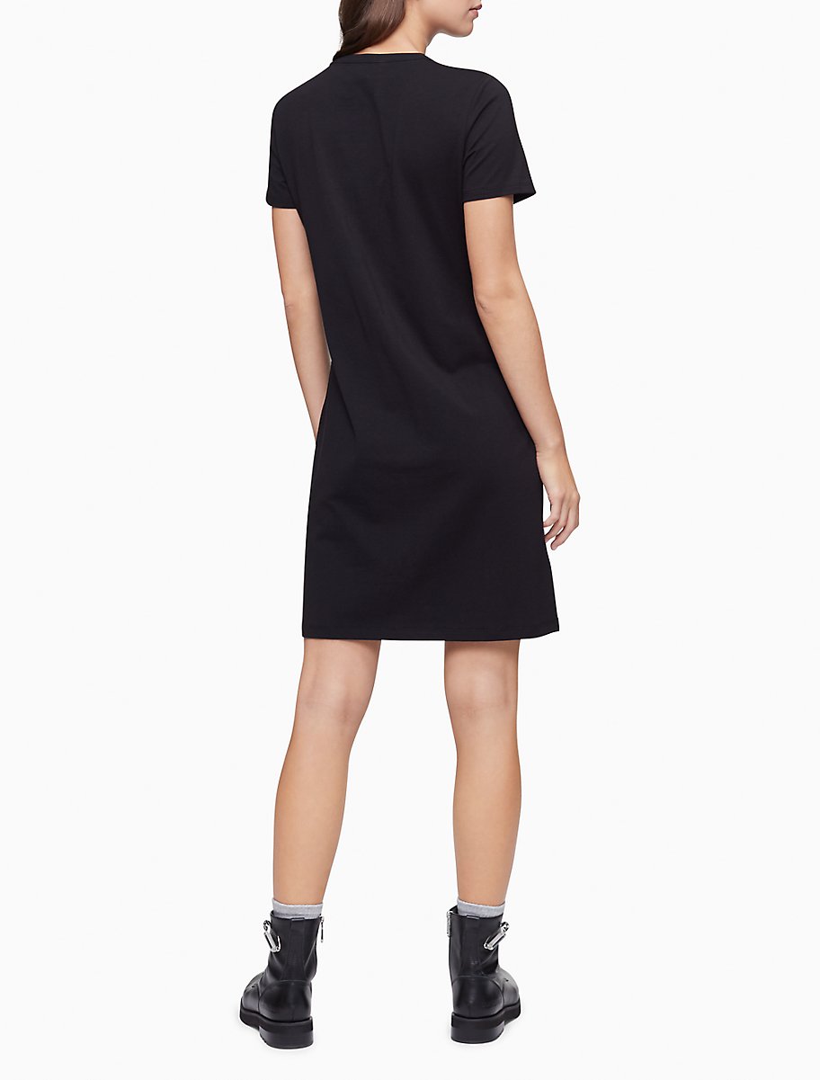 Calvin Klein Rhinestone Logo Short Sleeve T-Shirt Dress - Women