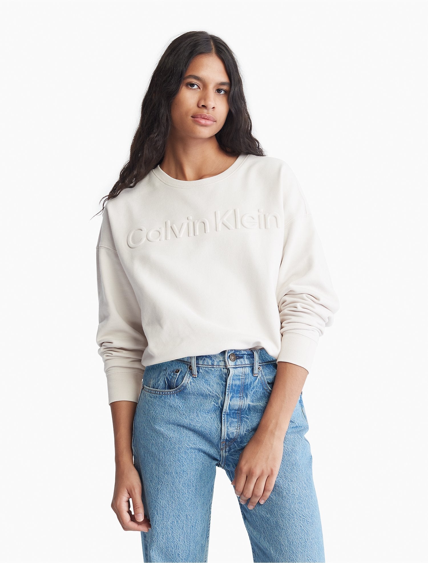 Calvin Klein Women Hoodies + Sweatshirts Chalk- Oshoplin