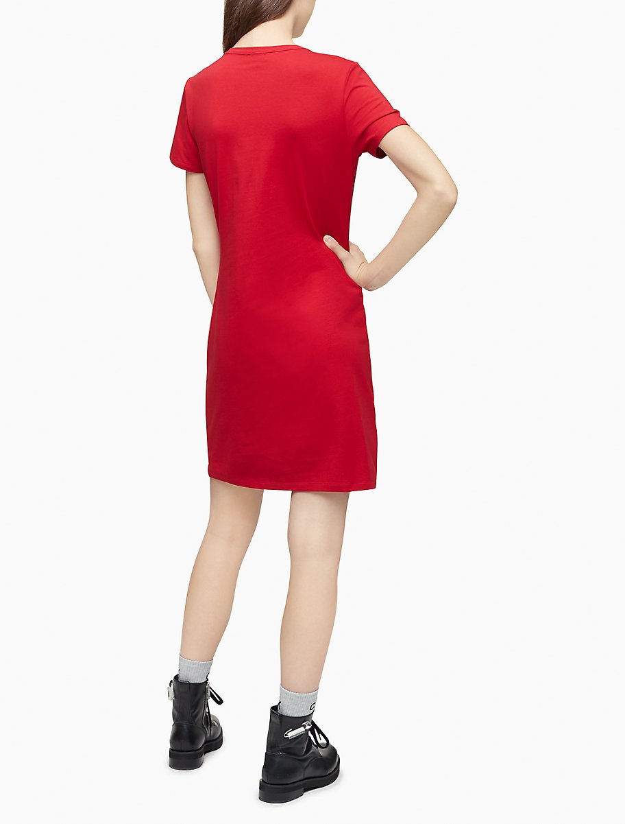 Calvin Klein Rhinestone Logo Short Sleeve T-Shirt Dress - Women