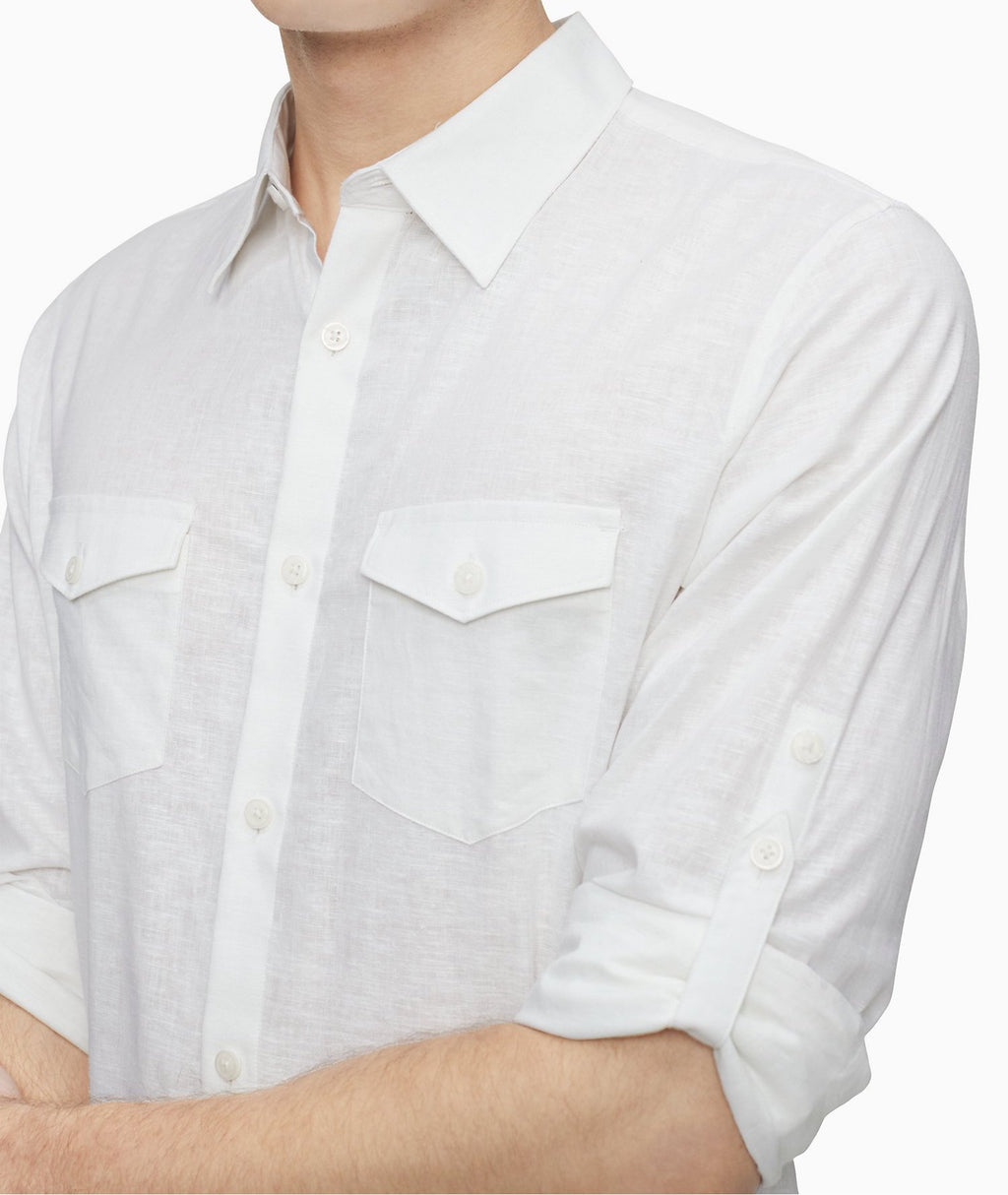 Calvin Klein Stretch Linen Blend Button-Down Shirt - Men