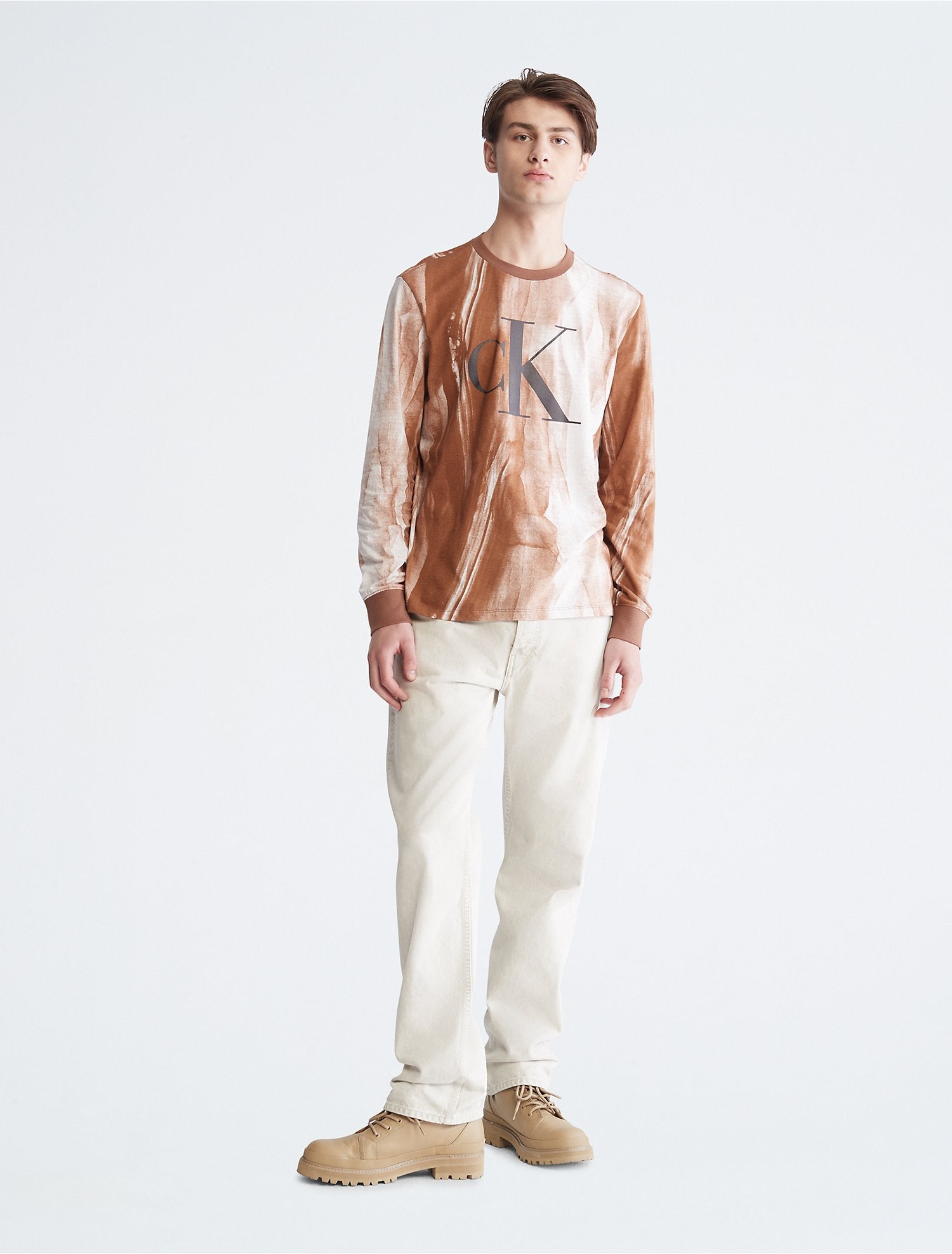 Calvin Klein Naturals Printed Crewneck Long Sleeve Tee - Men