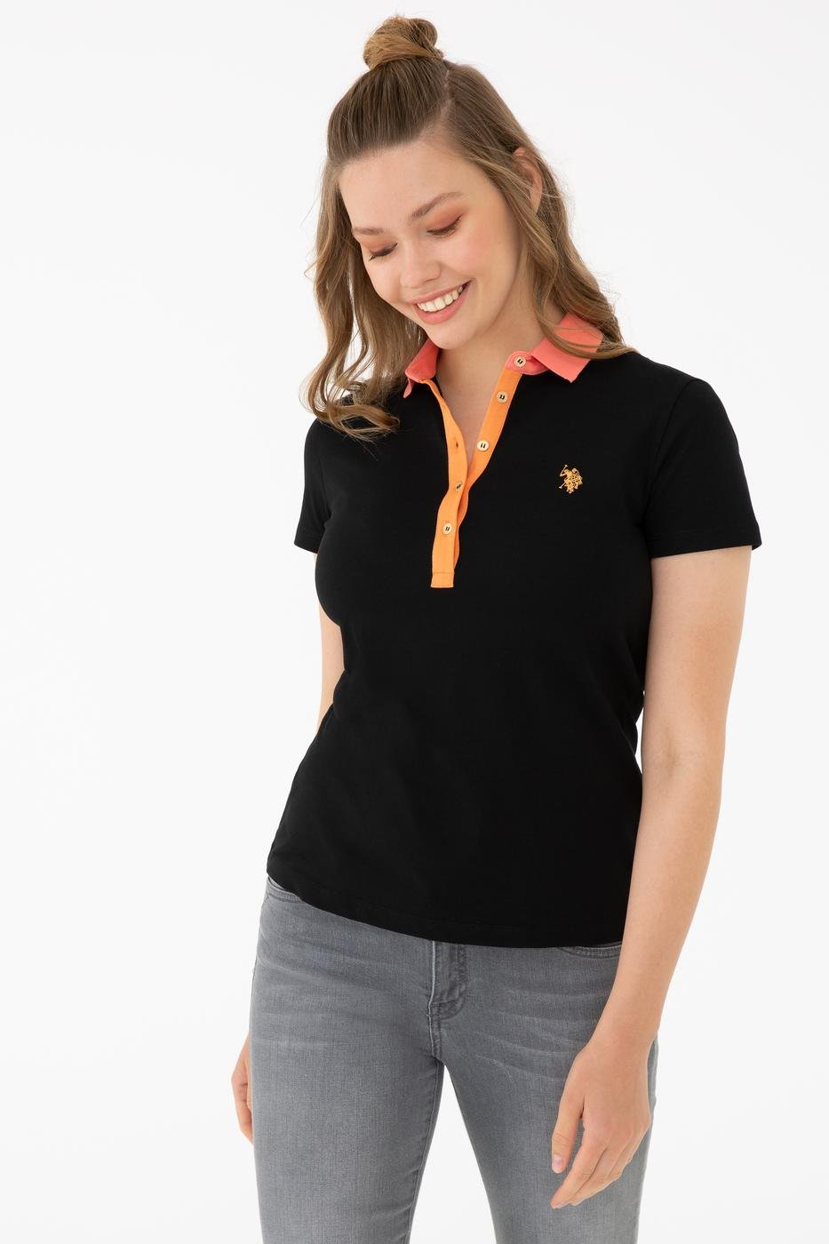 US Polo Assn. Women Polo Shirts Black Orange- Oshoplin