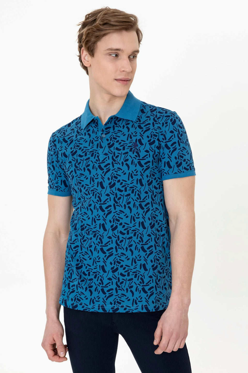 US Polo Assn. Printed Line Pattern Polo Neck T-Shirt - Men