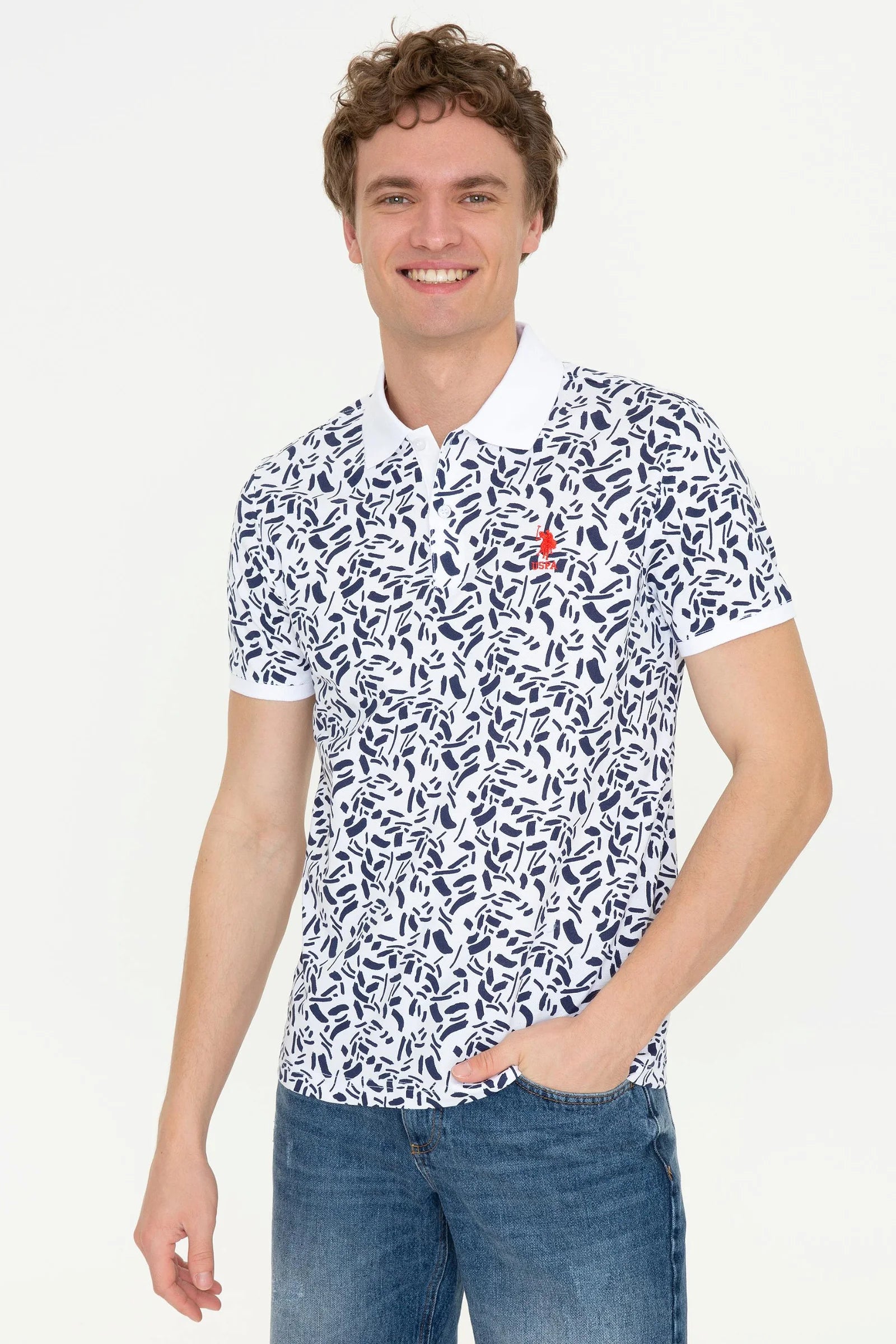 US Polo Assn. Printed Line Pattern Polo Neck T-Shirt - Men