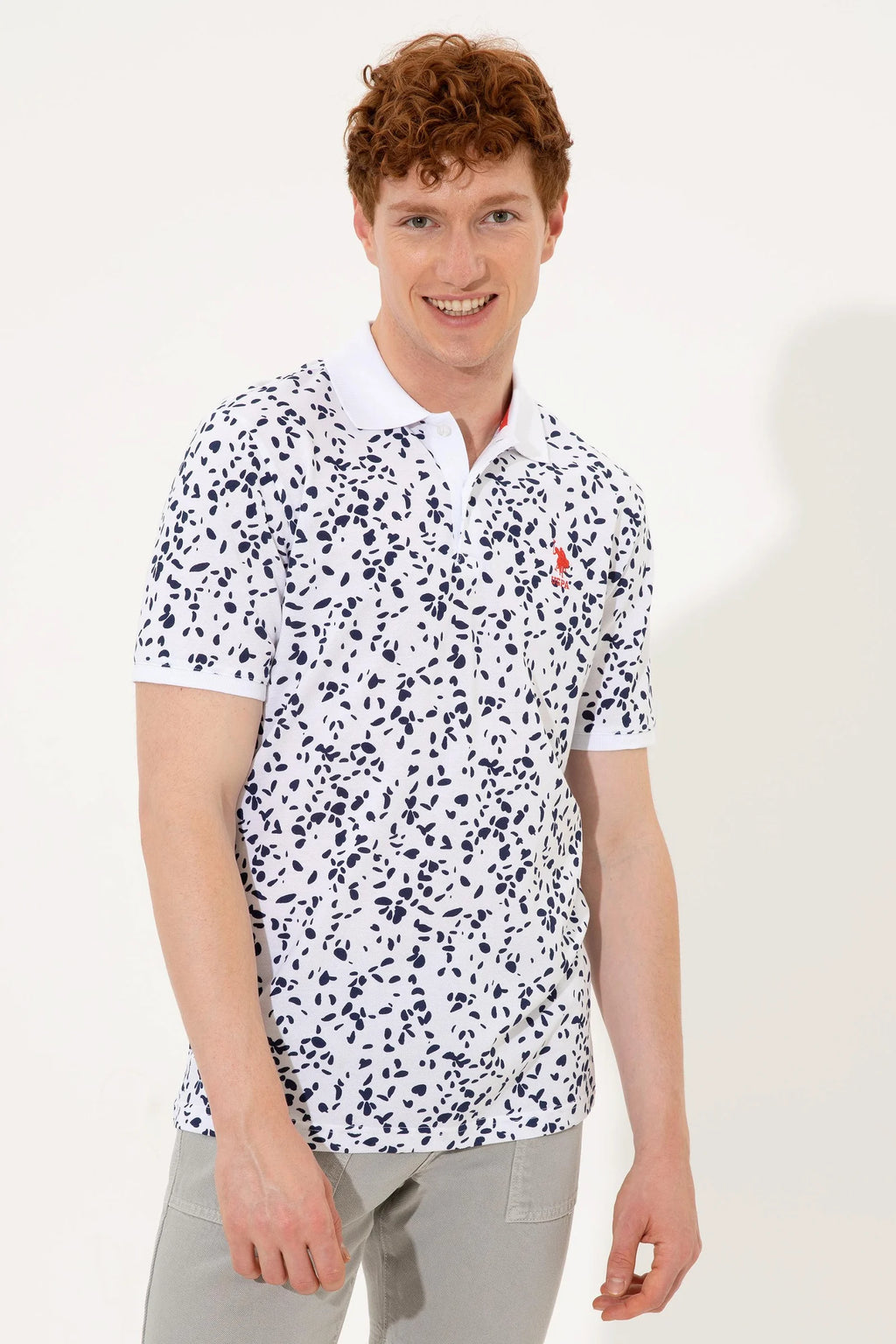 US Polo Assn. Printed Dotted Pattern Polo Neck T-Shirt - Men