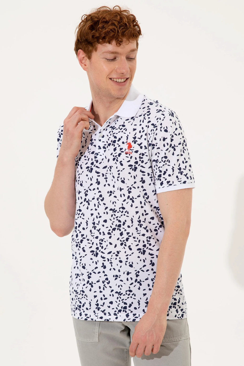 US Polo Assn. Printed Dotted Pattern Polo Neck T-Shirt - Men