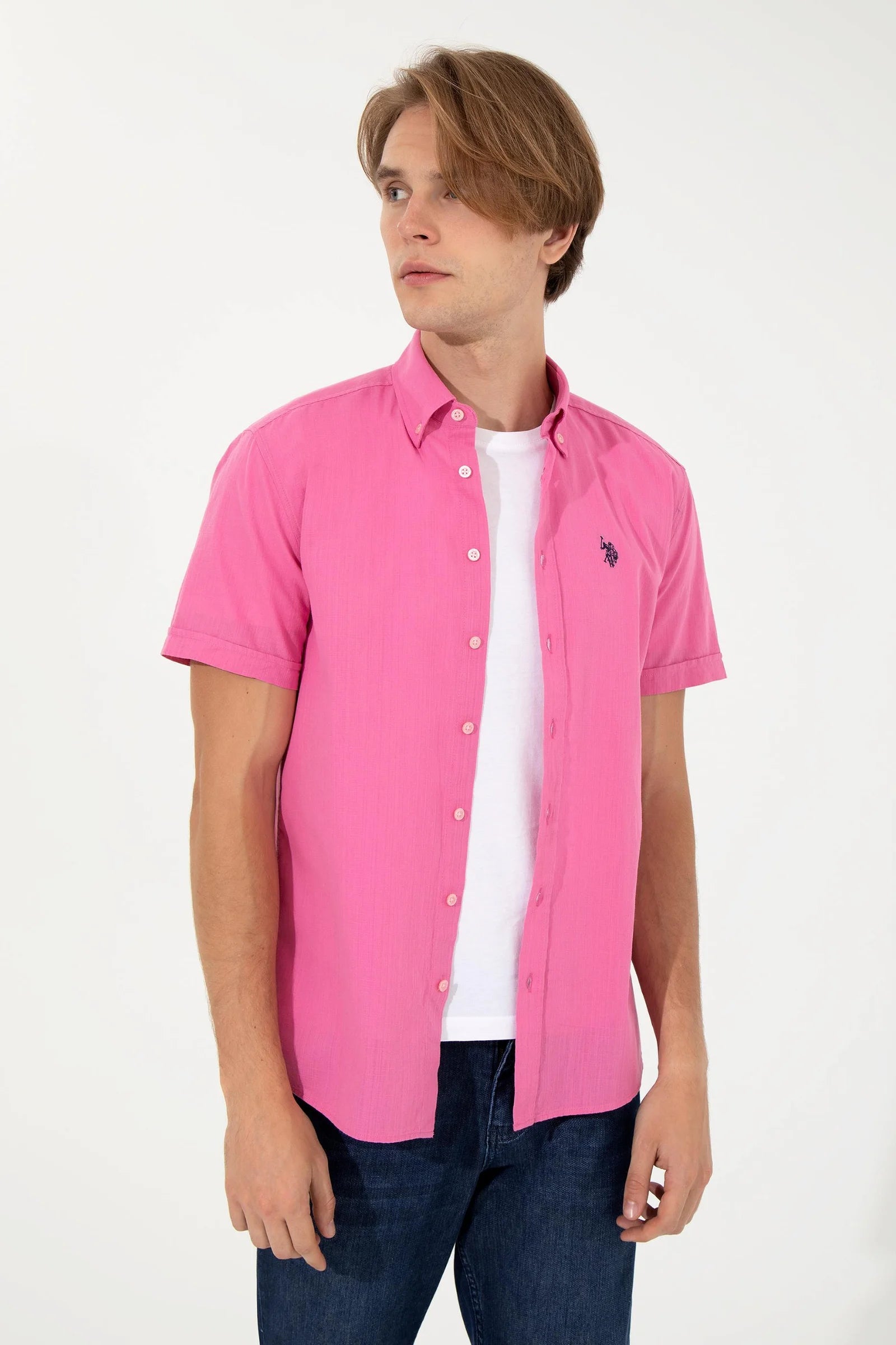 US Polo Assn. Men Shirts Pink- Oshoplin