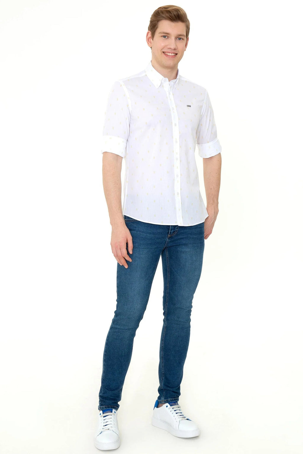 US Polo Assn. Men Shirts White Yellow- Oshoplin