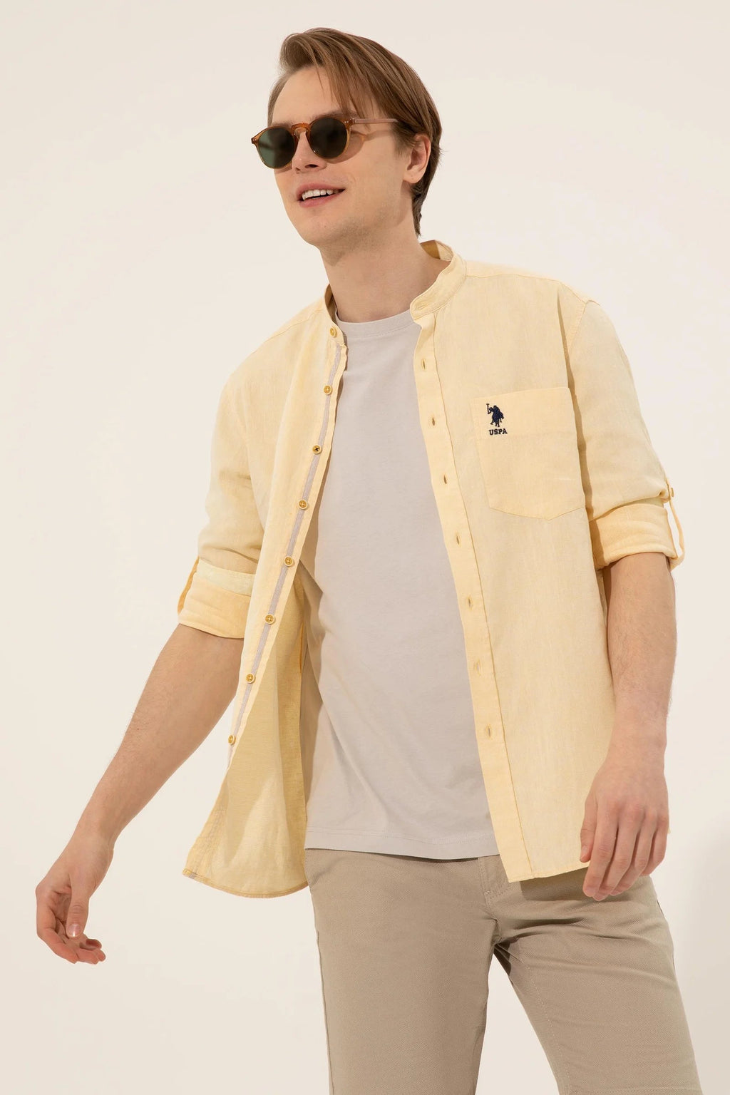 US Polo Assn. Men Shirts Light Yellow- Oshoplin