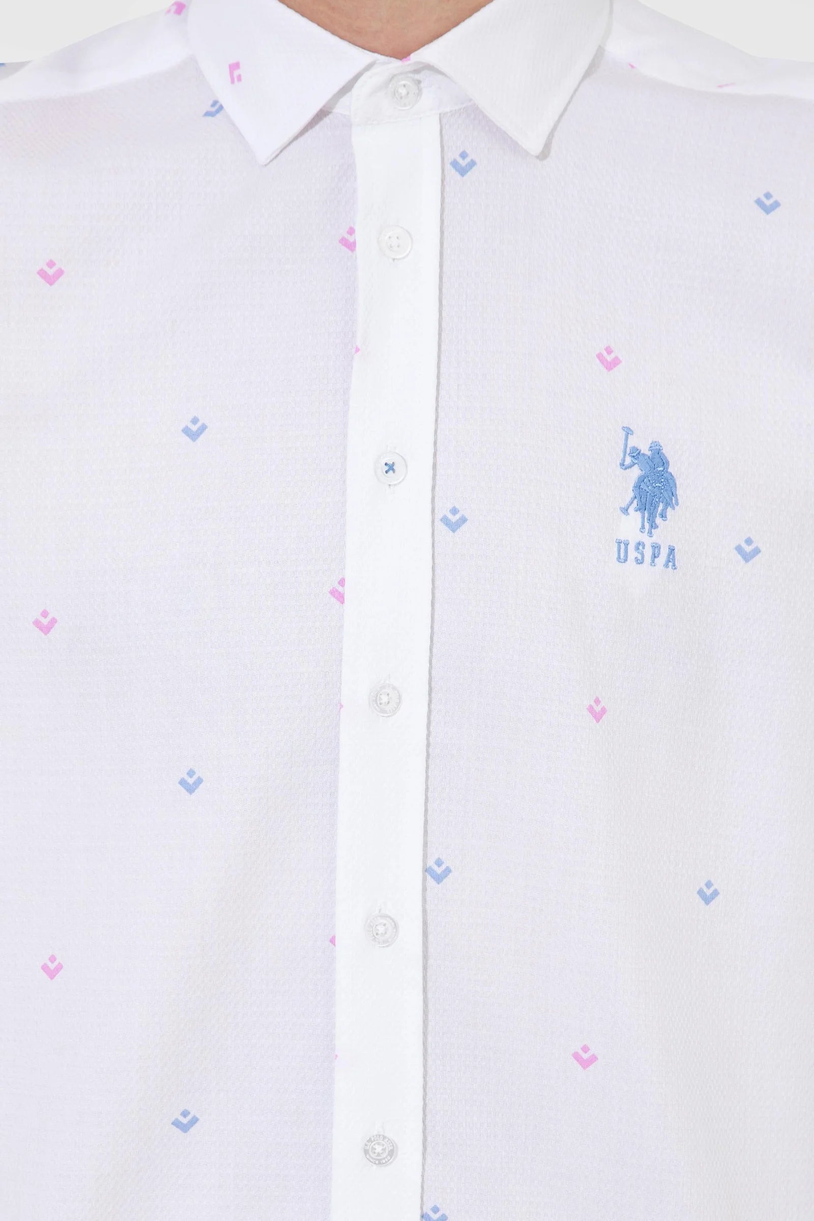 US Polo Assn. Slim Blue/Pink Shirt Long Sleeve USPA Logo - Men