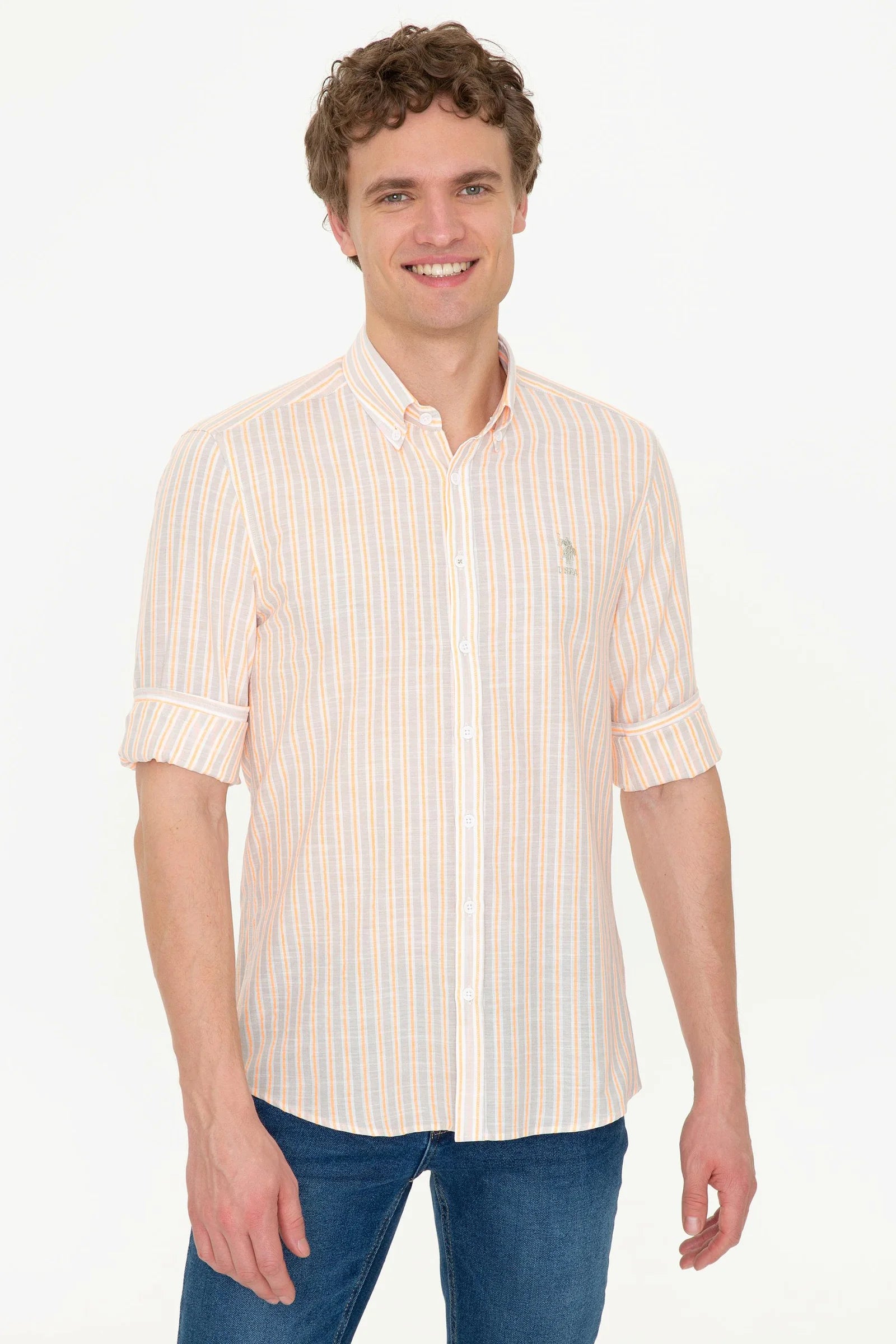 US Polo Assn. Slim Big Strips Shirt Long Sleeve USPA Logo - Men
