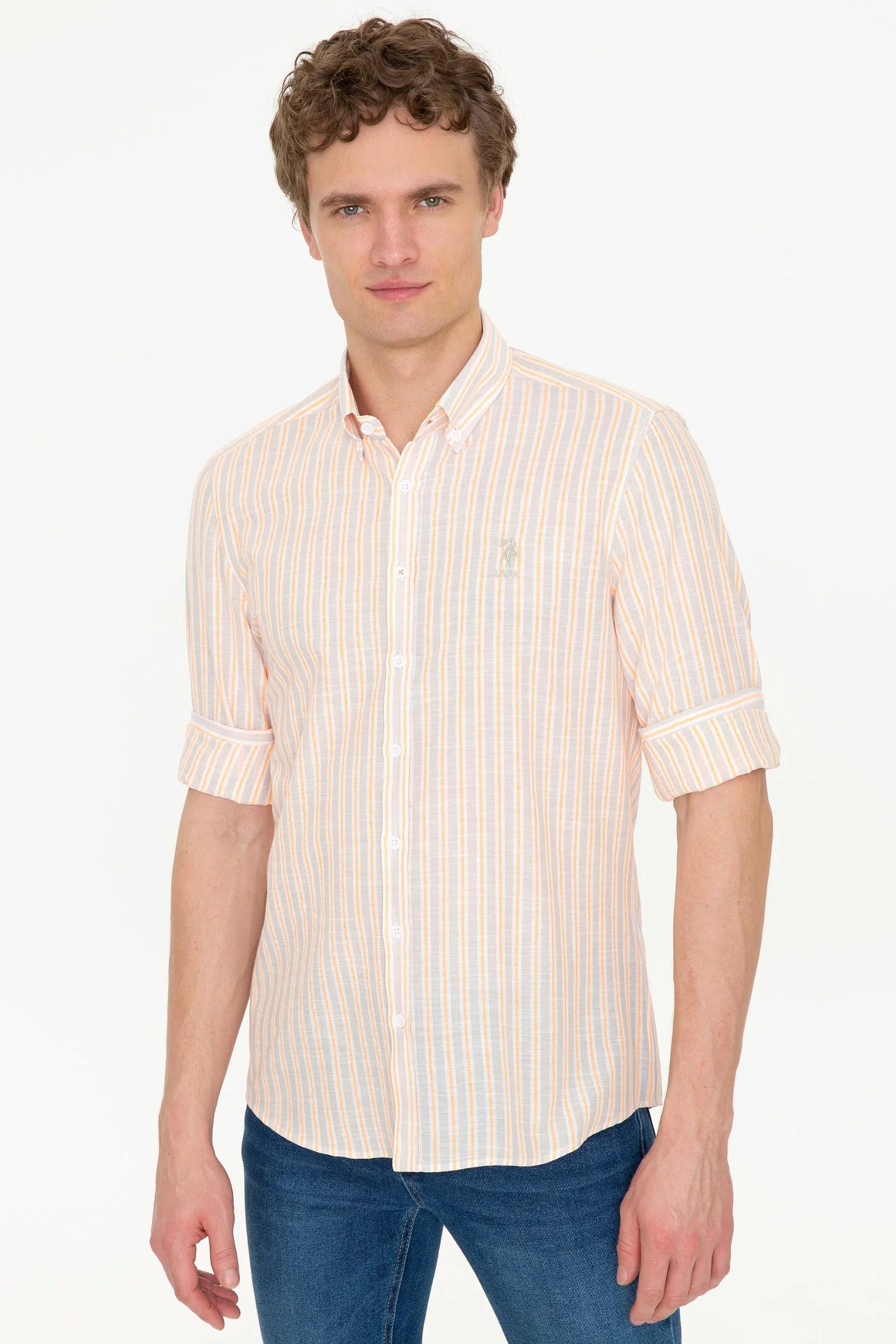 US Polo Assn. Men Shirts Stone Orange- Oshoplin