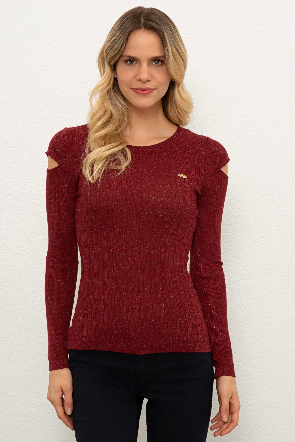 US Polo Assn. Slim Fit Plain Pattern Shiny Pullover with Metal USPA Logo - Women