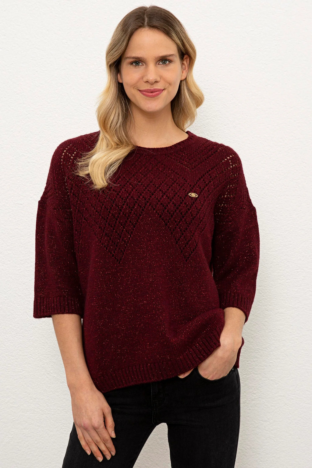 US Polo Assn. Oversized Round Neck Pullover with Metal USPA Logo - Women